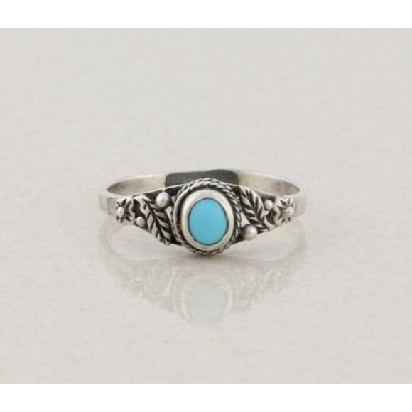 Sterling Silver Turquoise Leaf Ring Size 8 1/4 - Picture 1 of 8